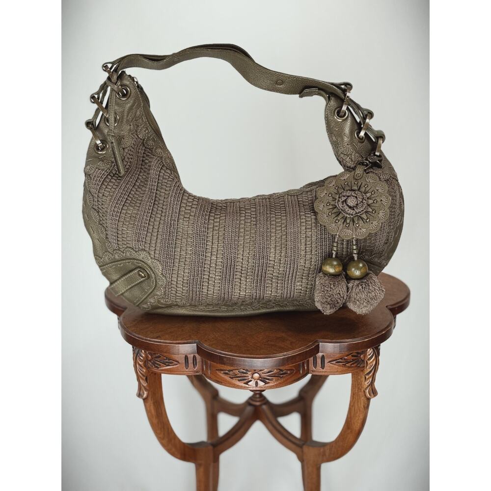 Woven Crochet Hobo Crossbody Bag - Olive